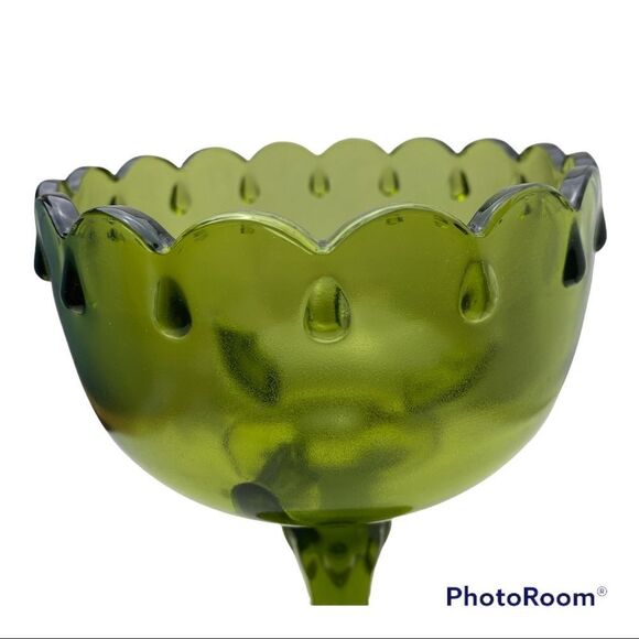 Vintage Indiana Glass Scalloped Teardrop Compote- GREEN - Picture 2 of 7